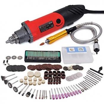 GOXAWEE Herramienta rotativa multifunción 240W Amoladora Recta Electrica con Avanzado Eje flexible y 170 accesorios para bricolaje herramientas