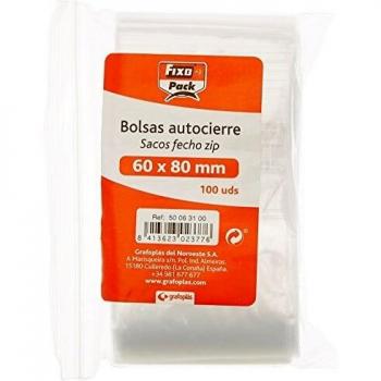 Fixo Pack 50063100－Pack de 100 bolsas autocierre, 60 x 80 mm