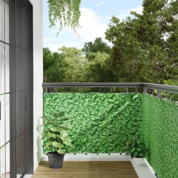 Pantalla de privacidad para balcón con aspecto de planta verde, dimensiones 400x90 cm, material PVC