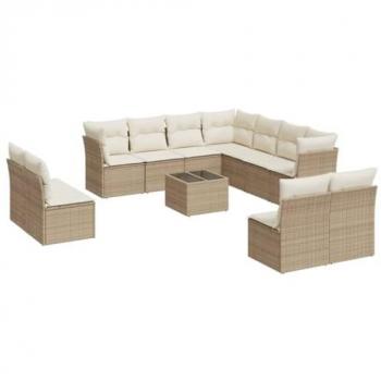 vidaXL 12 Piece Garden Sofa Set with Cushions Beige Poly Rattan