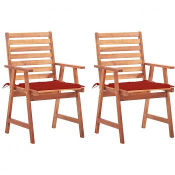 Outdoor Dining Chairs Set of 2 with Cushions Solid Acacia Wood