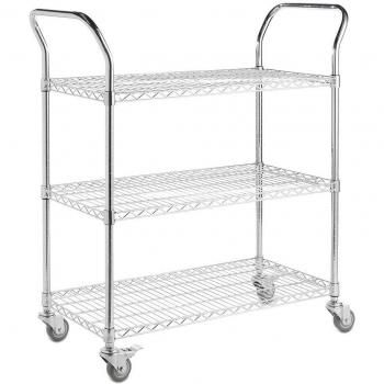 Shopfitting Warehouse 3-Tier Utility Cart de alambre, cromado