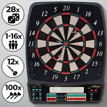 Diana Electrónica con Pantalla LCD para 16 Jugadores, 28 Juegos Variados, 12 Dardos y 100 Puntas de Repuesto