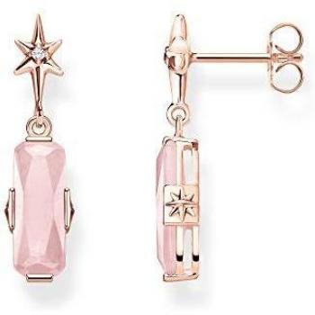 Pendientes de plata con baño de oro rosa de 18K y piedra rosa en forma de estrella