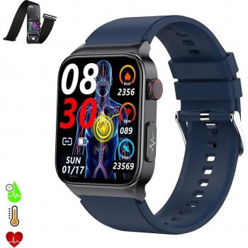 Smartwatch E500 con detección de glucosa en sangre, monitor de tensión y O2. ECG con medición en pecho. Pantalla de 1,8