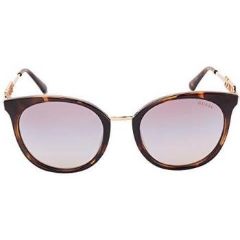 Guess Stylish Round Sunglasses with Mirrored Brown Lenses, Dark Havana Frame, Size 52 MM