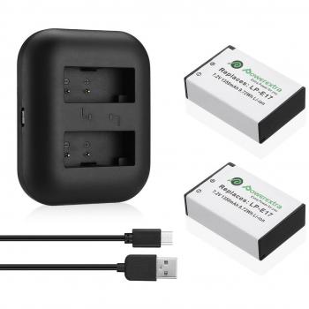 Powerextra 2 Pack Baterías de Repuesto para Canon LP-E17 con Cargador Canon EOS Rebel T6i Rebel T6 Rebel T7i 750D 760D 8000D Kiss X8i 800D 77D 200D EOS SL2 EOS M3 EOS M6 EOS M5