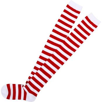 Bronze Times Medias de Mulso Alta sobre la Rodilla de Nailon Color Sólid Patrón Raya Rojo