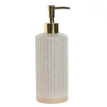 Dispensador de Jabón Home ESPRIT Beige Dorado Gres Mate 8 x 7 x 21 cm
