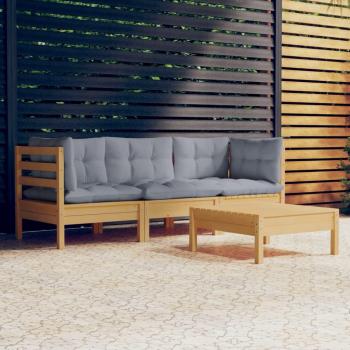 vidaXL 4-Piece Garden Sofa Set with Grey Cushions, Solid Pine Wood