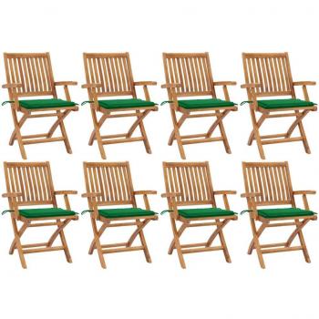 VidaXL Sillas de jardín plegables 8 uds madera maciza teca con cojines