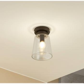 Plafón Lucande Badolo, negro, cristal, Ø 15 cm, IP44