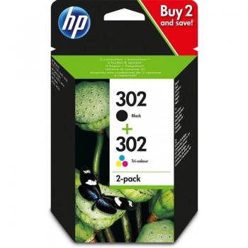 HP 302 X4D37AE, Pack de 2, Cartuchos de Tinta Originales Negro y Tricolor, compatible con impresoras de inyección de tinta HP DeskJet 1110,2130,3630