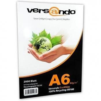 Versando V80A6RY2000 Papel ecológico para impresoras y fotocopiadoras, 2000 hojas DIN A6 105 x 148 mm 80g/m², papel blanco reciclado 80