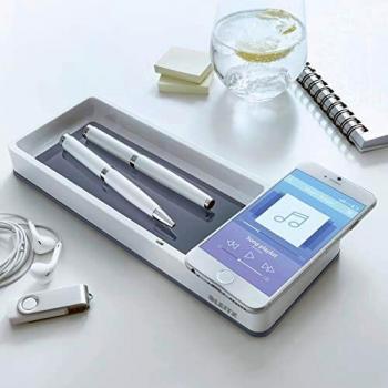 Leitz Organizador de Escritorio con Cargador de Móvil Inalámbrico Qi, Gama WOW, Blanco/Gris, 53651001