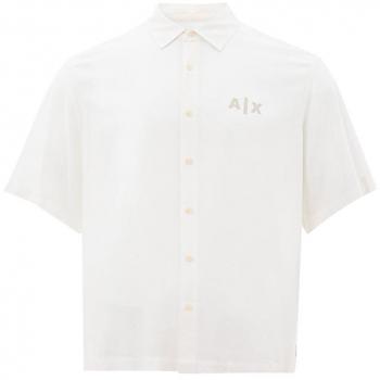 Armani Exchange Elegant White Viscose Men's Short Sleeve Shirt - Size M