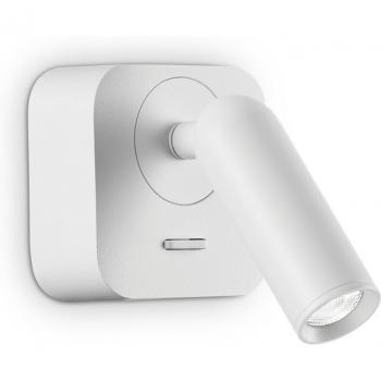 Aplique de lectura Bean Glass, metal blanco, 1 bombilla, 8.5cm, luz LED blanca 3000K, potencia 3.5W