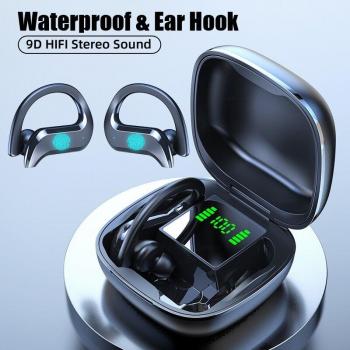 Auriculares Bluetooth Deportivos Inalámbricos con Gancho de Oreja, Impermeables, Doble Táctil y Estéreo para Juegos