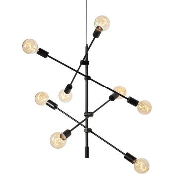Lámpara colgante industrial negra de 8 luces Sydney, acero alargada, adecuada para LED, máx. 8 x 40 Watt