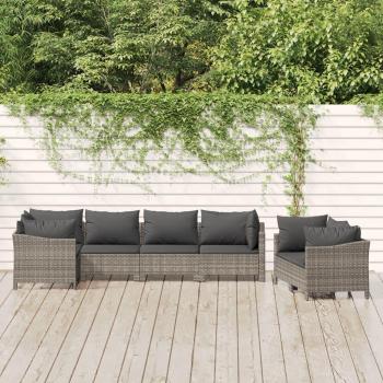 vidaXL 7-Piece Gray Poly Rattan Garden Lounge Set with Cushions