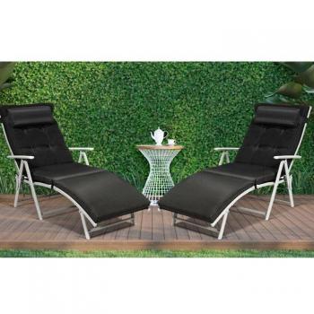 Folding Chaise Lounge Chairs with Cushions (Set of 2) - Black