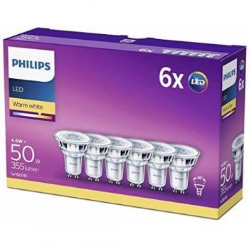 Philips - Bombilla LED cristal 50W, GU10, luz blanca cálida, transparente, no regulable, pack 6