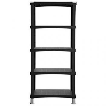 Estantería Modular Futuro de 5 Estantes Ajustables, Altura Máxima 174 cm, Capacidad de Carga 275 kg, Color Negro, Exterior en PP Macizo