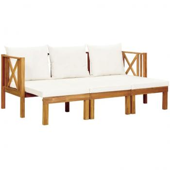 Banco de jardín 3 plazas con almohadas de madera maciza de acacia, 179 cm