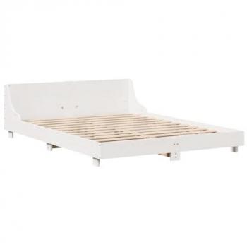 Cama sin colchón 150x200 cm madera maciza de pino blanca con cabecero, estructura de cama, muebles de dormitorio