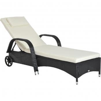 Tumbona de Ratán de Jardín Chaise Longue con Respaldo Ajustable en 5 Posiciones, Cojines Acolchados y Reposacabezas