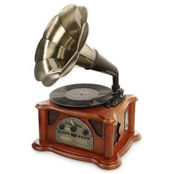 Ricatech RMC350 Legend Music Centre 5 en 1 con trompeta vintage | Tocadisco de 3 velocidades y altavoces incorporados, reproductor de CD, ranura USB y SD, radio AM/FM y Line-In entrada para otros dis