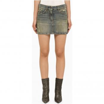 Palm Angels Women's Blue Ripped Denim Mini Skirt, Size 27, PWYF014F23DEN001
