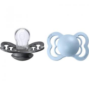 BIBS Chupete Supreme Iron/Baby Blue Silicona T.1 0/6 Meses