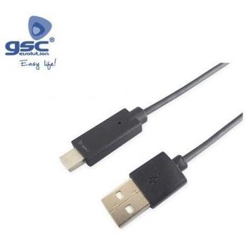 Cable USB 2.0 GSC Negro - USB Macho / USB Tipo C - 1,5 Metro - Pack de 2 Metros