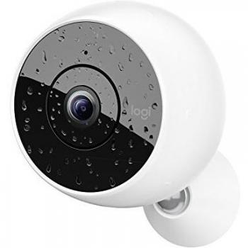 Logitech Circle 2 Cámara de Vigilancia Inalámbrica, Interior/Exterior, Impermeable, Apto para Alexa, Apple HomeKit, ChromeCast, 1080p HD, Angular 180°, Memoria Cifrada de 24h, Visión nocturna, Blanco