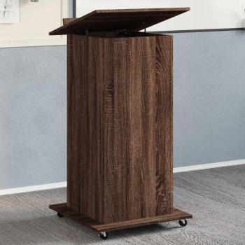 Atril con ruedas y cajón de madera ingeniería marrón 55x55x107 cm