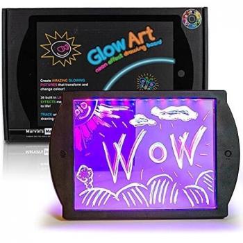 Marvin's Magic - Glow Art Unique Craft Kit | Light Up Kids Art Set | Includes Neon Effect Drawing Board With A Built-in Stand and 4 Fluorescent Magic Pens - Black