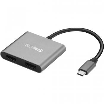 Sandberg Dock USB-C 2xhdmi+usb+carga PD - Adaptador de Video y Carga Multifuncional