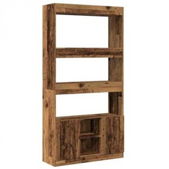 Aparador alto de madera de ingeniería envejecida, dimensiones 92x33x180 cm, color marrón, multifuncional como librería y estante para libros