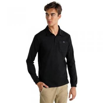 Polo Liso de Manga Larga con Bolsillo en el Pecho Bendorff para Hombre, Color Negro (S), Casual, Algodón, Outlet 2024