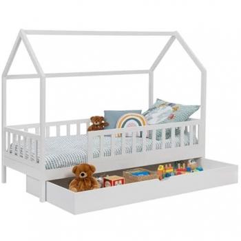 Cama cabina infantil 80 x 160 CM NEREE blanca con cajón nido extraíble y espacio de almacenamiento