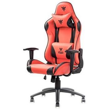 Silla Gaming Itek PLAYCOM PM20 - PVC, Doble Cojín, Reclinable, Soporta hasta 140 kg, Color Rojo y Negro