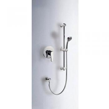 Tres Griferia - Kit De Ducha Monomando Empotrado Con Cierre Y Regulación De Caudal. · Cuerpo Empotrado Incluido · Barra Deslizante Long. 516 Mm. · Codo Toma Pared. · Ducha Móvil Masaje Ø 80 Mm.