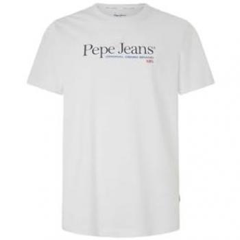Camiseta de Hombre Pepe Jeans Albert Blanca Manga Corta con Logo Estampado - Modelo PM509432-800, Casual, Algodón, Talla L