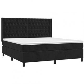 Cama Box Spring con Colchón y LED Terciopelo Negro 160x200 cm