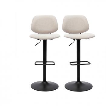Set de 2 taburetes de cocina regulables Barnet, diseño de tejido efecto aterciopelado beige y metal negro