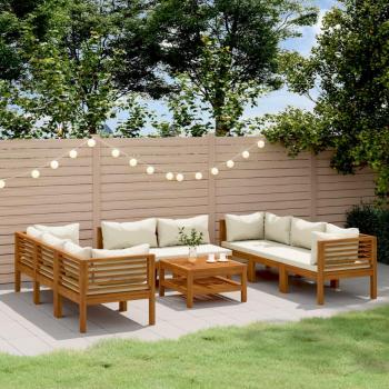 9-Piece Solid Acacia Wood Garden Lounge Set with Cream Cushions
