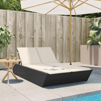 Tumbona doble de ratán sintético con cojines en negro, marrón y gris - Sillas de exterior ideales para jardín, playa, piscina y terraza