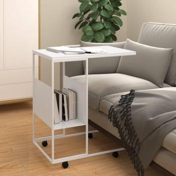 vidaXL Side Table with Wheels - White, 55x36x63.5 cm, Engineered Wood