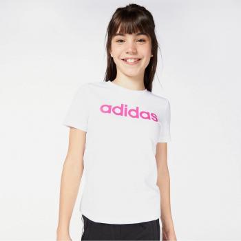 Camiseta Adidas Essentials Linear Logo Algodón Corte Slim para Niñas - Blanco/rosa